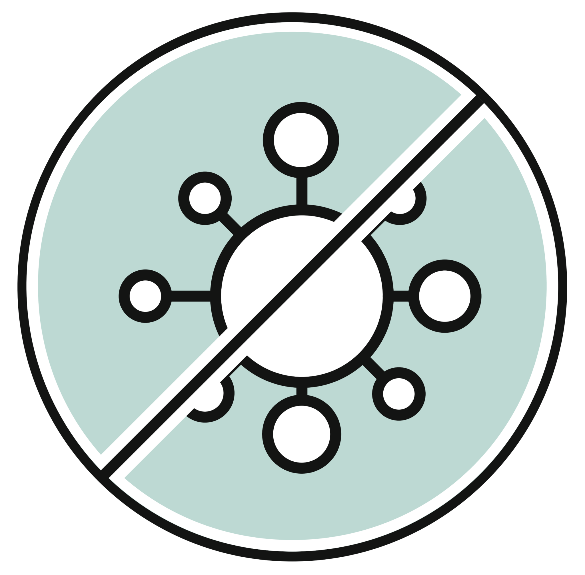 Icon_Antibakteriell-equicrown Grünes Icon mit durchgestrichenem Bakterium